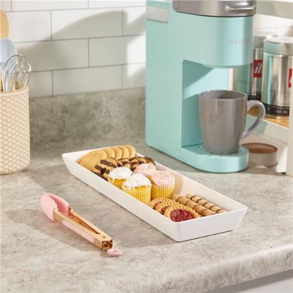 US Acrylic Avant White Plastic Serving Trays(Set of 4) 15” x 5” Narrow Reusable - Picture 3 of 7